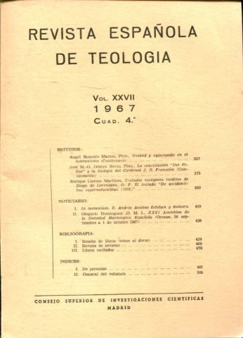 REVISTA ESPAÑOLA DE TEOLOGIA. NUM 109.