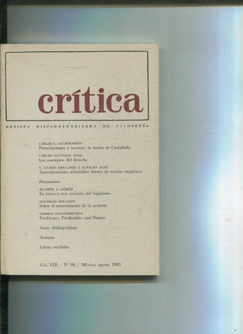 REVISTA HISPANOAMERICANA DE FILOSOFIA. CRITICA VOL XIII, No. 38.