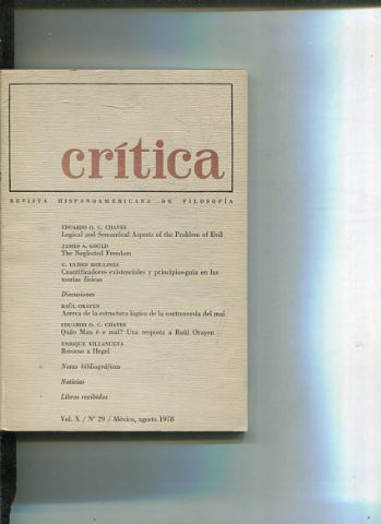 REVISTA HISPANOAMERICANA DE FILOSOFIA. CRITICA VOL X, No. 29.