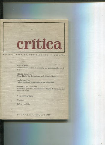 REVISTA HISPANOAMERICANA DE FILOSOFIA. CRITICA VOL XII, No. 35.