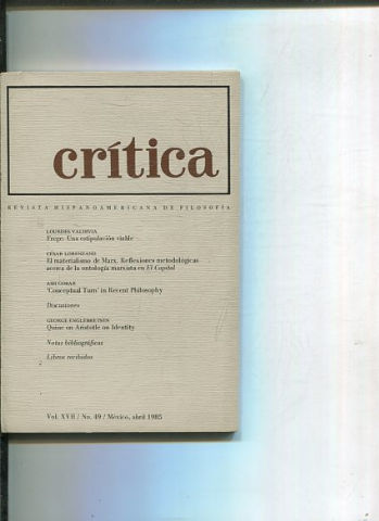 REVISTA HISPANOAMERICANA DE FILOSOFIA. CRITICA VOL XVII, No. 49.