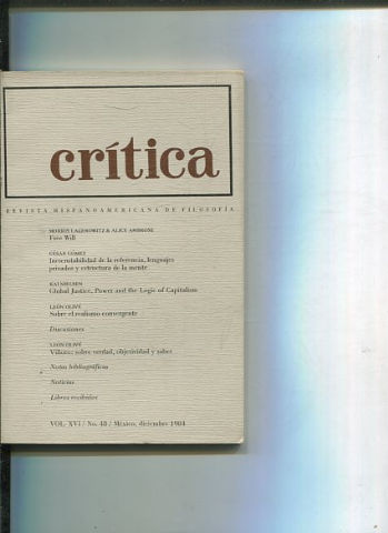 REVISTA HISPANOAMERICANA DE FILOSOFIA. CRITICA VOL XVI, No. 48.