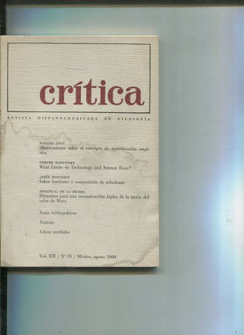 REVISTA HISPANOAMERICANA DE FILOSOFIA. CRITICA VOL XII, No. 35.