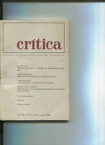 REVISTA HISPANOAMERICANA DE FILOSOFIA. CRITICA VOL XII, No. 35.