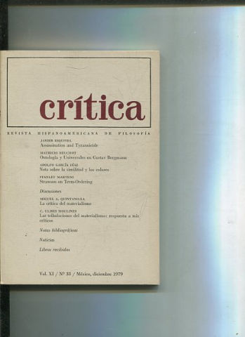 REVISTA HISPANOAMERICANA DE FILOSOFIA. CRITICA VOL XI, No. 33.