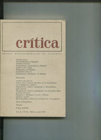 REVISTA HISPANOAMERICANA DE FILOSOFIA. CRITICA VOL X, No. 28.