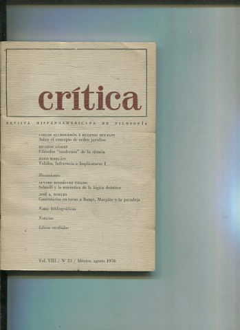 REVISTA HISPANOAMERICANA DE FILOSOFIA. CRITICA VOL VIII, No. 23.