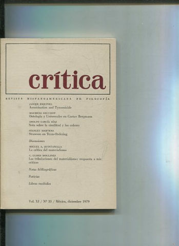 REVISTA HISPANOAMERICANA DE FILOSOFIA. CRITICA VOL XI, No. 33.