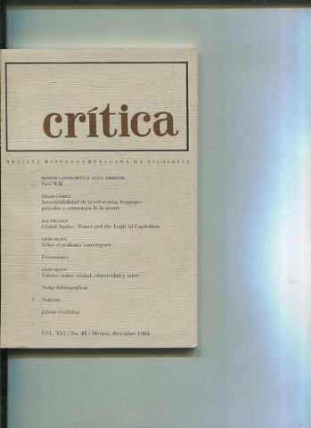 REVISTA HISPANOAMERICANA DE FILOSOFIA. CRITICA VOL XVI, No. 48.