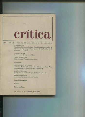 REVISTA HISPANOAMERICANA DE FILOSOFIA. CRITICA VOL XII, No. 34.