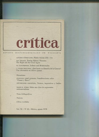 REVISTA HISPANOAMERICANA DE FILOSOFIA. CRITICA VOL XI, No. 32.