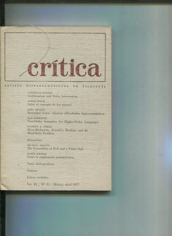 REVISTA HISPANOAMERICANA DE FILOSOFIA. CRITICA VOL IX, NO. 25.