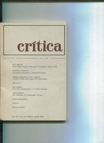 REVISTA HISPANOAMERICANA DE FILOSOFIA. CRITICA VOL XV, No. 44.