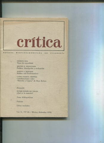 REVISTA HISPANOAMERICANA DE FILOSOFIA. CRITICA VOL X, No. 30.