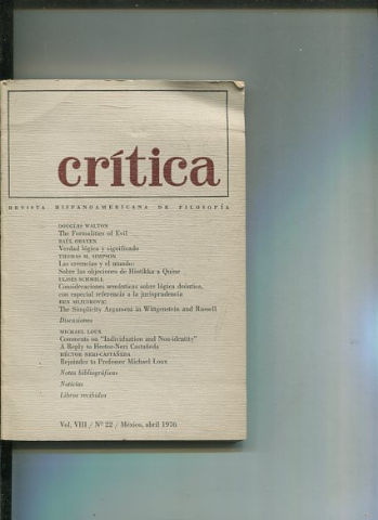 REVISTA HISPANOAMERICANA DE FILOSOFIA. CRITICA VOL VIII, No. 22.