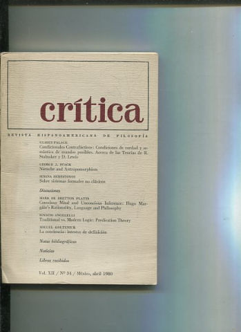 REVISTA HISPANOAMERICANA DE FILOSOFIA. CRITICA VOL XII, No. 34.