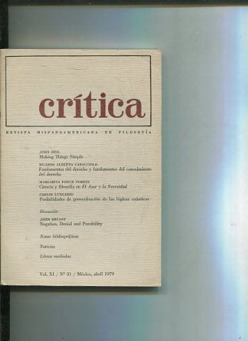 REVISTA HISPANOAMERICANA DE FILOSOFIA. CRITICA VOL XI, No. 31.