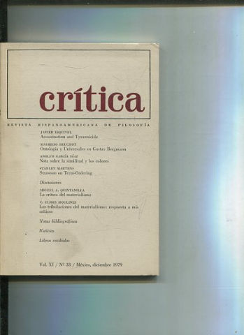 REVISTA HISPANOAMERICANA DE FILOSOFIA. CRITICA VOL XI, No. 33.