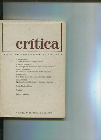 REVISTA HISPANOAMERICANA DE FILOSOFIA. CRITICA VOL VIII, No. 24.