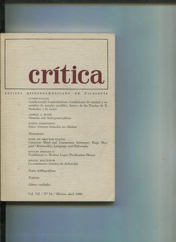 REVISTA HISPANOAMERICANA DE FILOSOFIA. CRITICA VOL XII, No. 34.