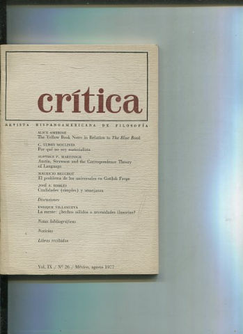 REVISTA HISPANOAMERICANA DE FILOSOFIA. CRITICA VOL IX, No. 26.