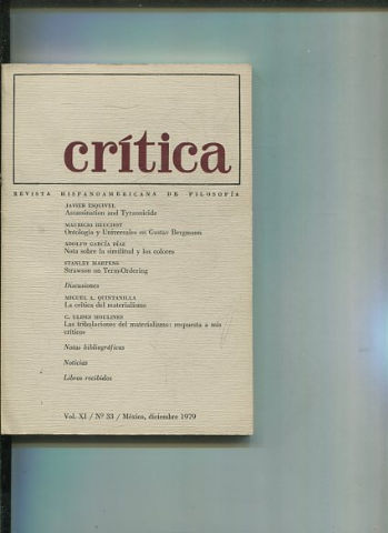 REVISTA HISPANOAMERICANA DE FILOSOFIA. CRITICA VOL XI, No. 33.