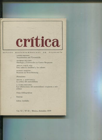 REVISTA HISPANOAMERICANA DE FILOSOFIA. CRITICA VOL XI, No. 33.