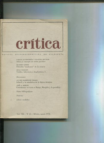 REVISTA HISPANOAMERICANA DE FILOSOFIA. CRITICA VOL VIII, No. 23.