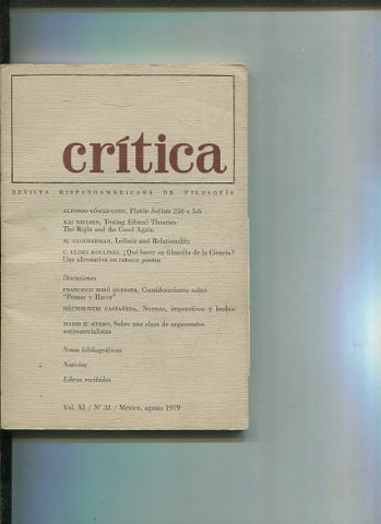 REVISTA HISPANOAMERICANA DE FILOSOFIA. CRITICA VOL XI, No. 32.