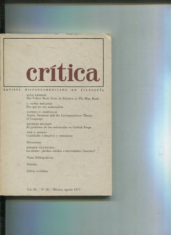 REVISTA HISPANOAMERICANA DE FILOSOFIA. CRITICA VOL IX, No. 26.