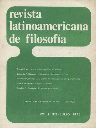 REVISTA LATINOAMERICANA DE FILOSOFIA. VOL I - Nº 2-JULIO 1975.