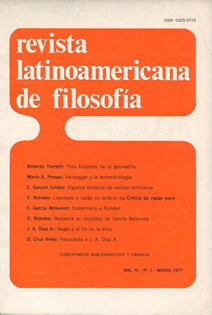 REVISTA LATINOAMERICANA DE FILOSOFIA. VOL III - Nº 1-MARZO 1977.