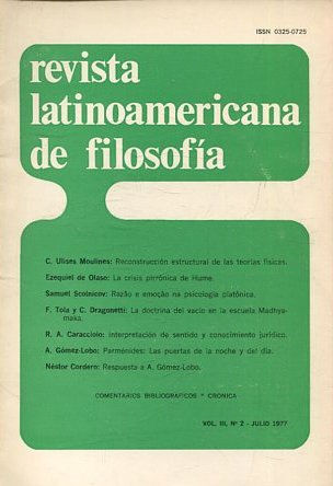 REVISTA LATINOAMERICANA DE FILOSOFIA. VOL III - Nº 2-JULIO 1977.