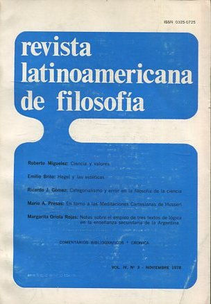 REVISTA LATINOAMERICANA DE FILOSOFIA. VOL IV - Nº 3-NOVIEMBRE 1978.