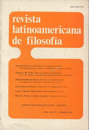 REVISTA LATINOAMERICANA DE FILOSOFIA. VOL IX - Nº 1-MARZO 1983.