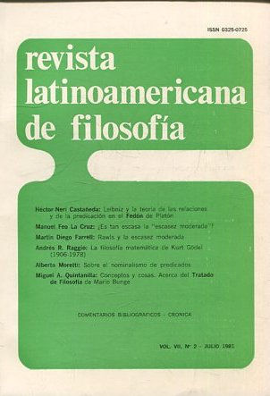 REVISTA LATINOAMERICANA DE FILOSOFIA. VOL VII - Nº 2-JULIO 1981.