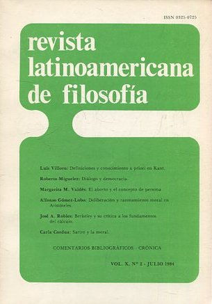 REVISTA LATINOAMERICANA DE FILOSOFIA. VOL X - Nº 2-JULIO 1984.