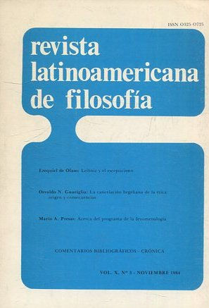 REVISTA LATINOAMERICANA DE FILOSOFIA. VOL x - Nº 3-NOVIEMBRE 1984.