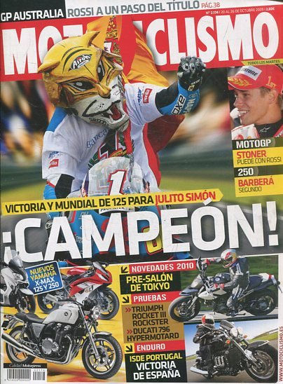 REVISTA MOTOCICLISMO. ¡CAMPEON! NUMERO 2.174 20 al 26 de OCTUBRE 2009.