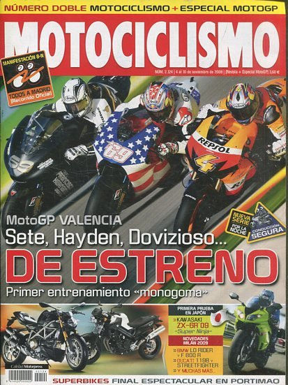 REVISTA MOTOCICLISMO. DE ESTRENO.  NUMERO 2.124 4 al 10 de NOVIEMBRE DE 2008.