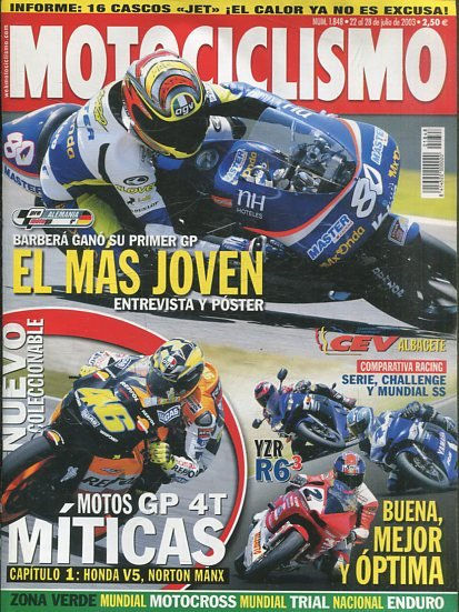 REVISTA MOTOCICLISMO.   EL MAS JOVEN.  NUMERO 1848 22 AL 28 DE JULIO DE 2003.