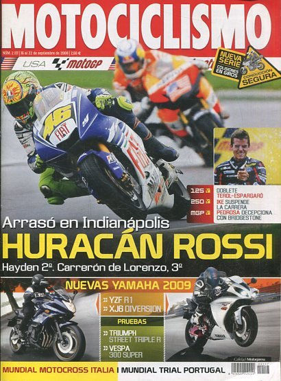 REVISTA MOTOCICLISMO. HURACAN ROSSI. NUMERO 2.117 16 al 22 DE SEPTIEMBRE DE 2008.