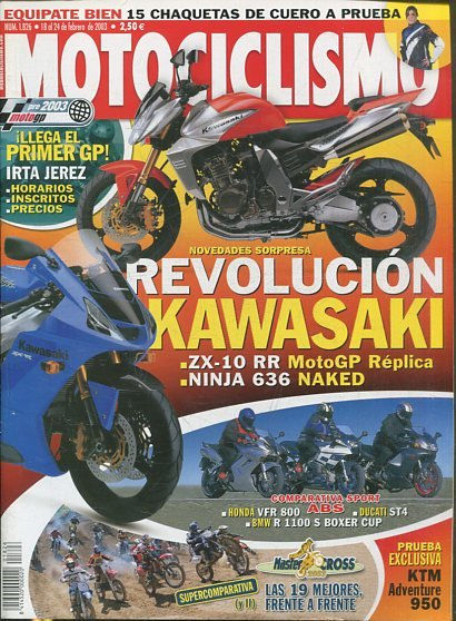 REVISTA MOTOCICLISMO. REVOLUCION KAWASAKI.  NUMERO 1826 18 AL 24 DE FEBRERO DE 2003.