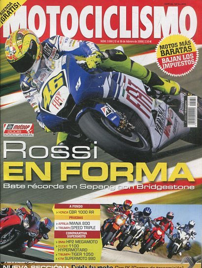 REVISTA MOTOCICLISMO. ROSSI EN FORMA. NUMERO 2.086 12 al 18 de FEBRERO DE 2008.