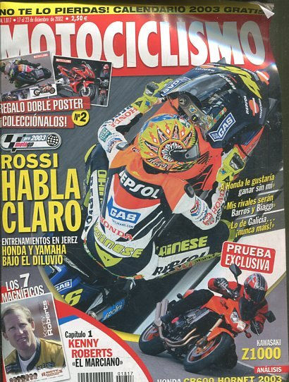 REVISTA MOTOCICLISMO.  ROSSI HABLA CLARO.  NUMERO 1817 17 al 23 DE DICIEMBRE DE 2002.