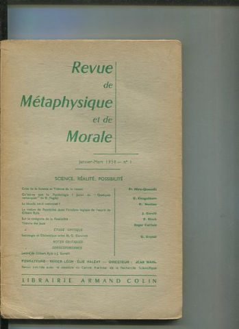 REVUE DE METAPHYSIQUE ET DE MORALE. JANVIER-MARS Nº1.