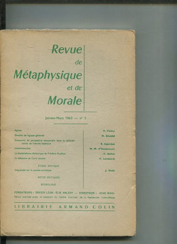 REVUE DE METAPHYSIQUE ET DE MORALE. JANVIERS-MARS Nº1.