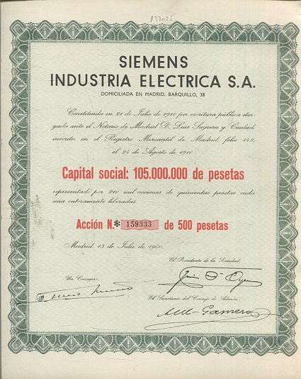 SIEMENS INDUSTRIA ELECTRICA, S.A.