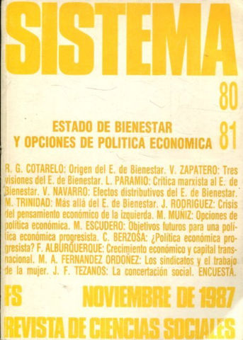 SISTEMA. REVISTA DE CIENCIAS SOCIALES. Nº 80-81.