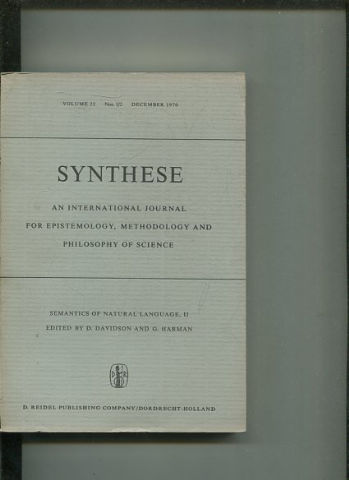 SYNTHESE AN INTERNATIONAL JOURNAL FOR EPISTEMOLOGY, METHODOLOGY AND PHILOSOPHY OF SCIENCE.  VOLUME 22 Nos. 1/2 DECEMBER 1970.